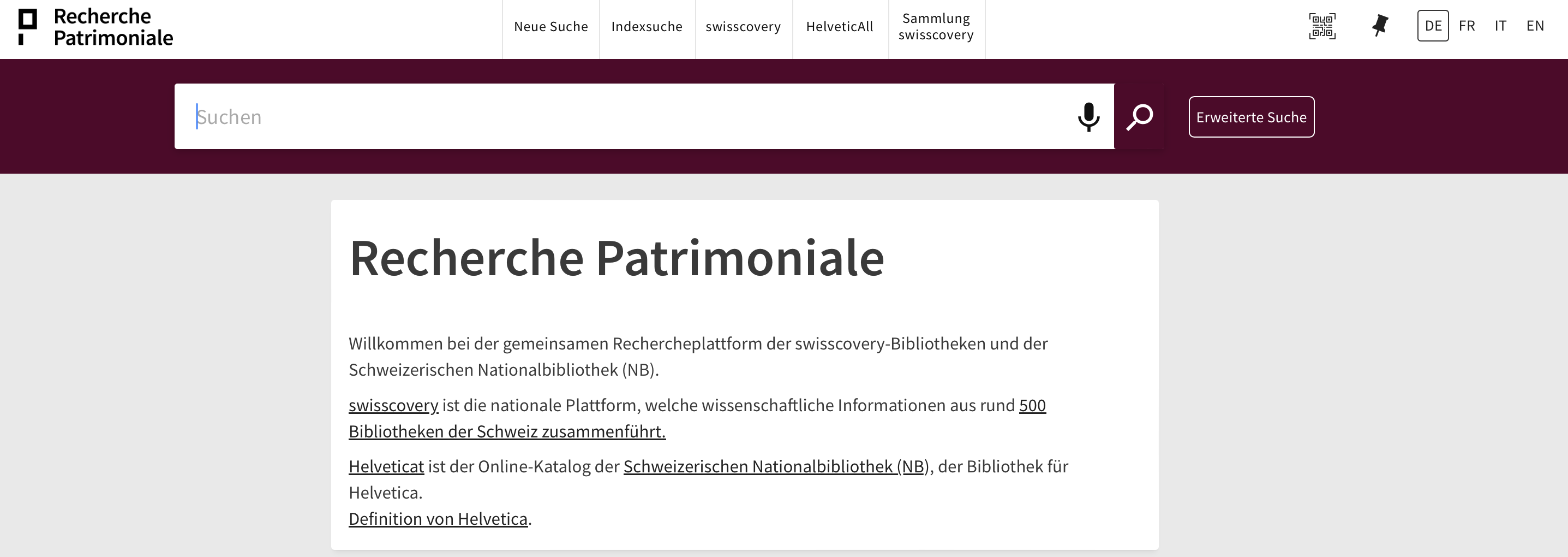 Startseite der Recherche Patrimoniale